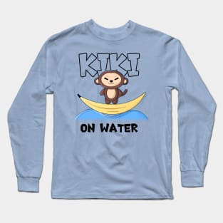 Cute Summer Kawaii Monkey On Banana Boat Original Cartoon Long Sleeve T-Shirt